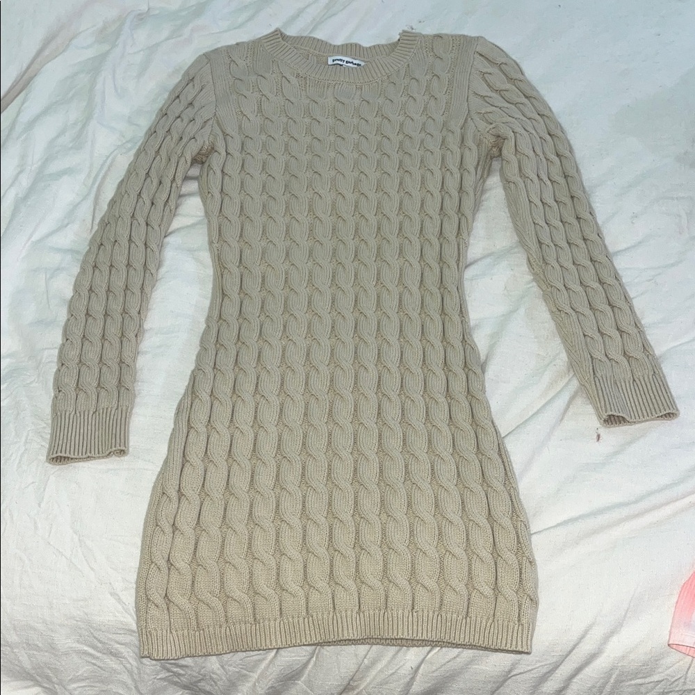 Beige Cable Knit Sweater Dress